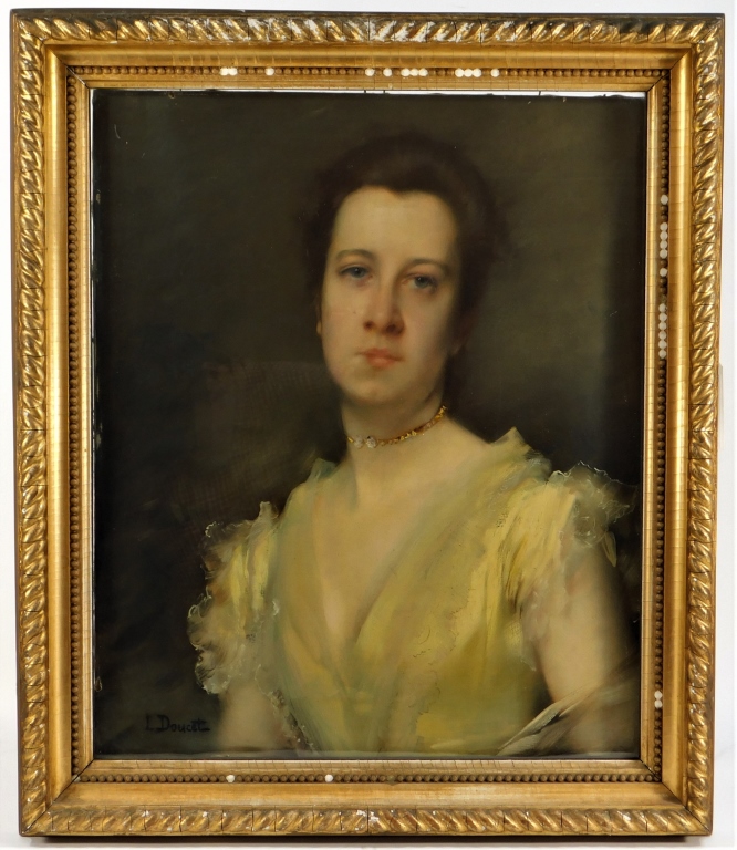 Appraisal: HENRI L DOUCET PORTRAIT PAINTING OF ELEGANT WOMAN France -