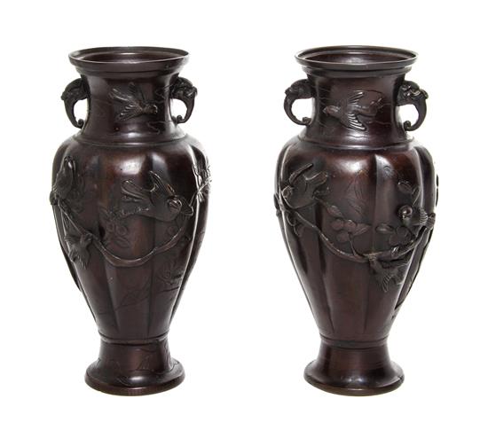 Appraisal: Sale Lot A Pair of Japanese Bronze Vases a lobed