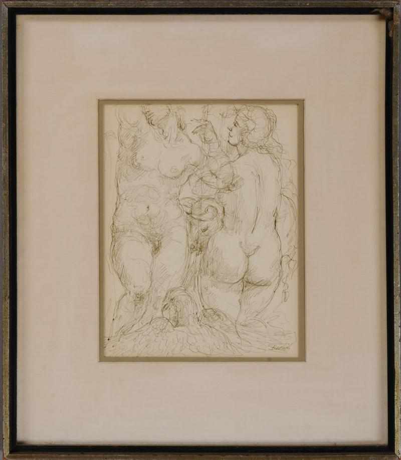 Appraisal: AMERICAN SCHOOL NUDE STUDY Ink on paper signed Burdick lower