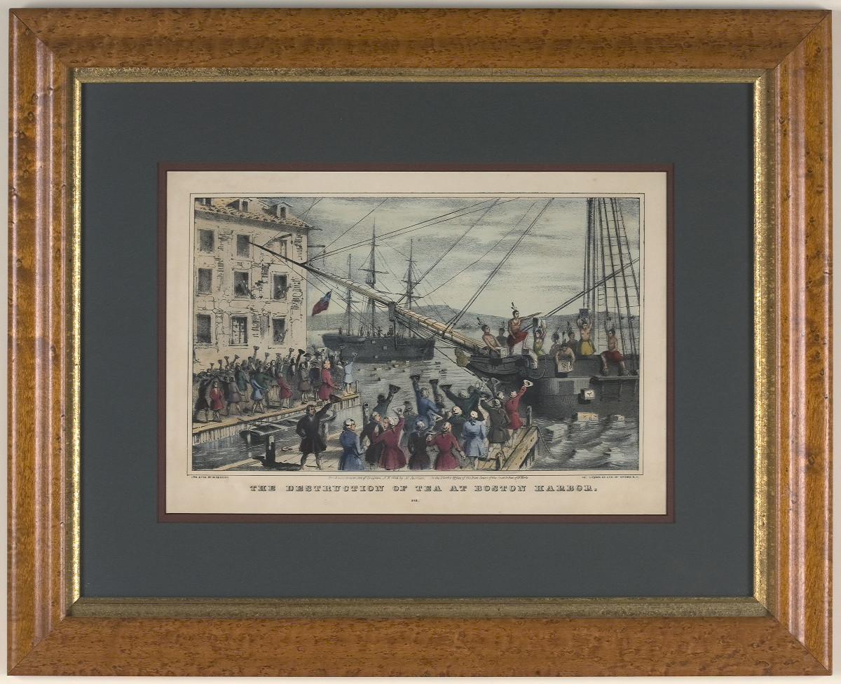 Appraisal: THE DESTRUCTION OF TEA AT BOSTON HARBOR Small-folio handcolored lithograph