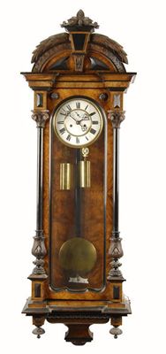 Appraisal: A th century walnut and ebonised 'Vienna regulator' wall clock