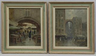 Appraisal: CANNONE Angelo Pair of Oil Street Scene Scenes Both signed