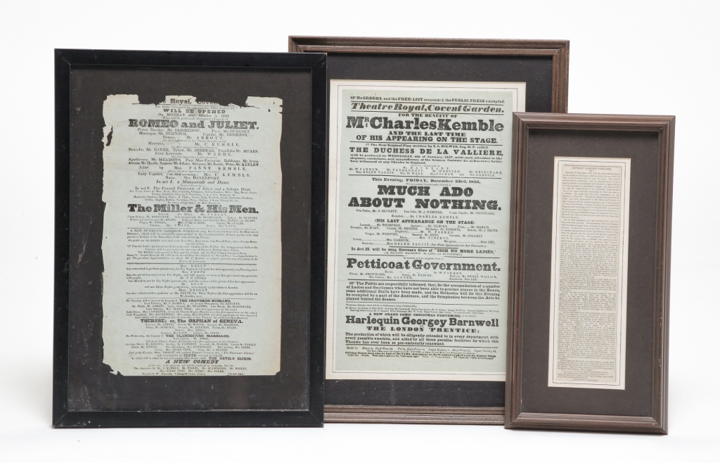 Appraisal: THREE COVENT GARDEN PLAY ADVERTISEMENTS Nineteenth century Much Ado About