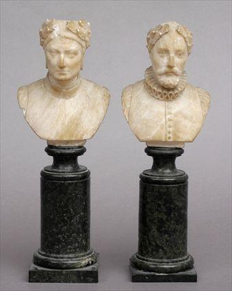 Appraisal: PAIR OF ITALIAN CARVED ALABASTER BUSTS OF POETS The one