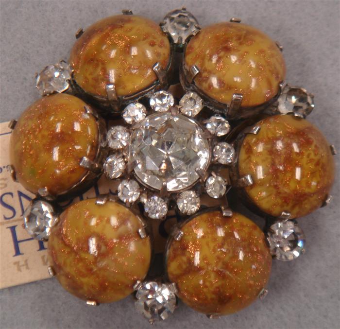 Appraisal: Amber Juliana type stones along with rhinestone brooch Estimate -