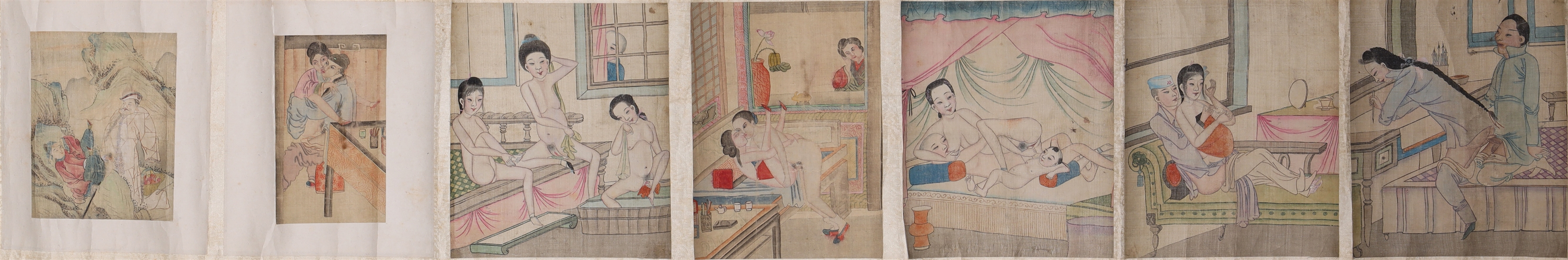 Appraisal: Old Japanese shunga hand scroll with numerous panels of erotic