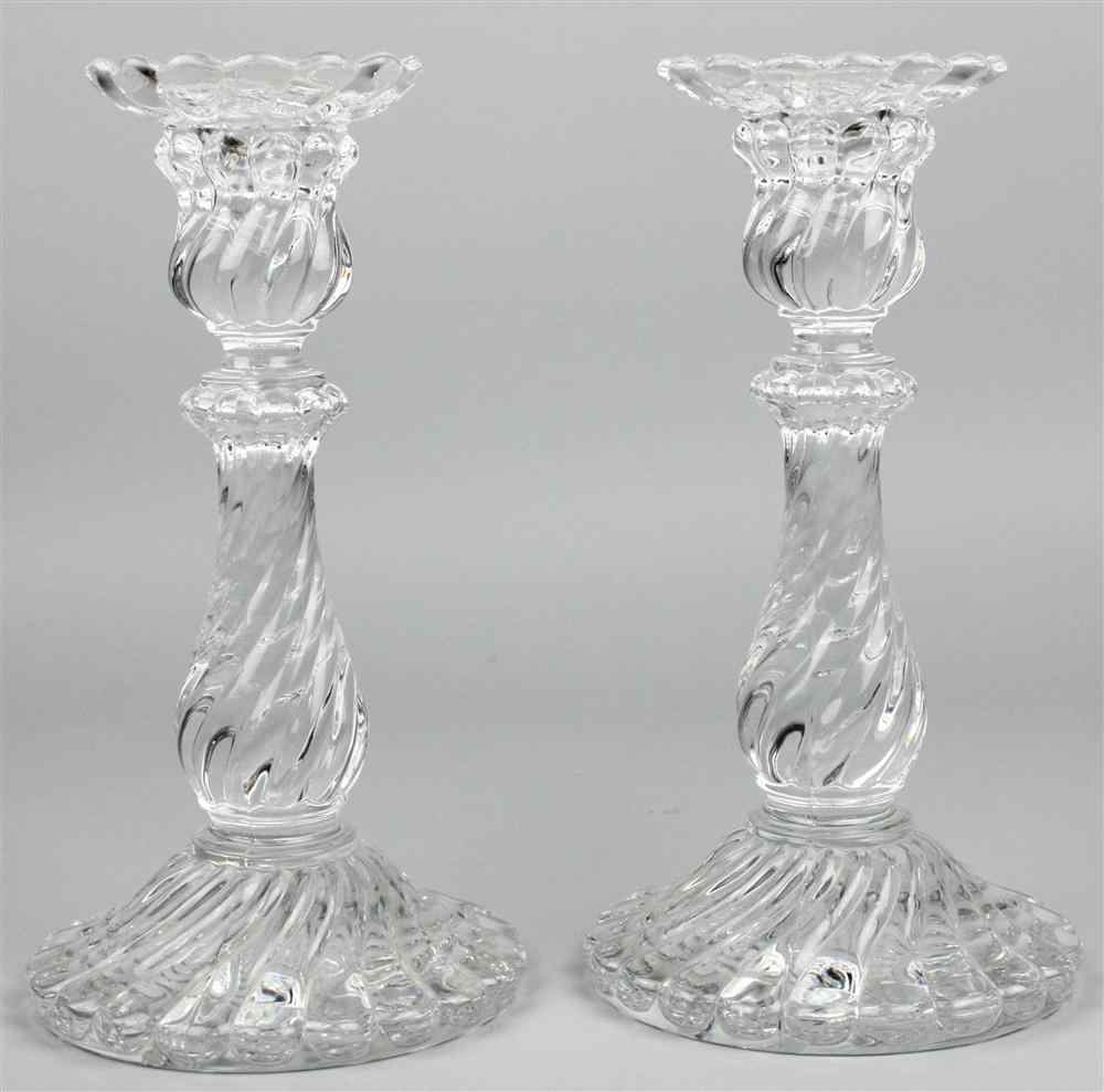 Appraisal: PAIR OF BACCARAT CANDLESTICKS printed mark Baccarat France of baluster