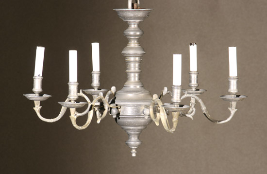 Appraisal: Continental Baroque Style Brass and Pewter Six-Light Chandelier th Century