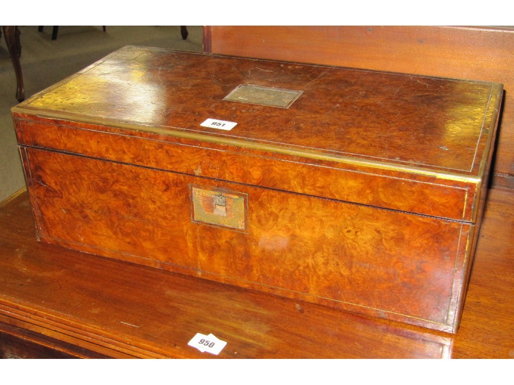 Appraisal: Victorian walnut and brass bound lap desk