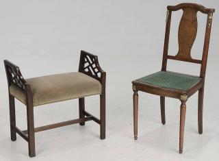 Appraisal: Art Nouveau Side Chair with Bench side chair with figured