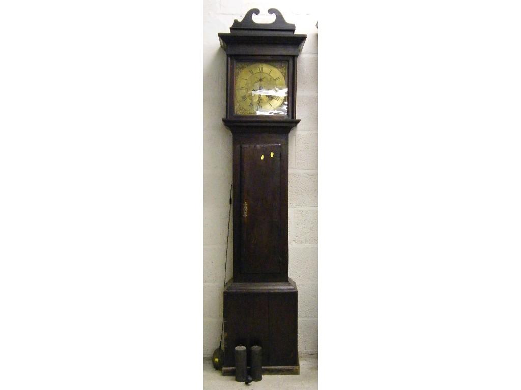 Appraisal: Oak two train drop dial wall clock converted to an