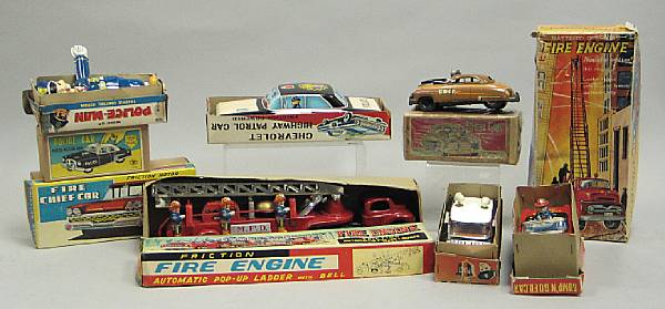 Appraisal: A boxed lot of emergency vehicles Japanese tin lithographed police