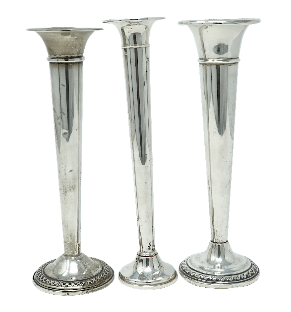 Appraisal: Three Sterling Silver Trumpet Vases Three Sterling Silver Trumpet Vases