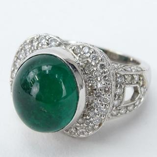 Appraisal: Approx Carat Cabochon Emerald Carat Pave Set Round Brilliant Cut