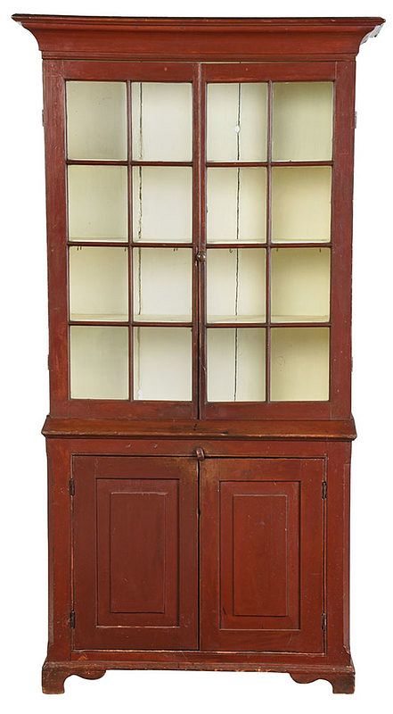 Appraisal: American Country Red Painted Step Back Cupboard early th century