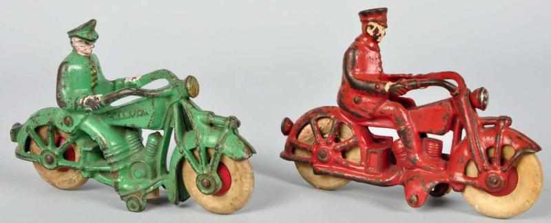 Appraisal: Lot of Cast Iron Motorcycle Toys Description American Includes Hubley