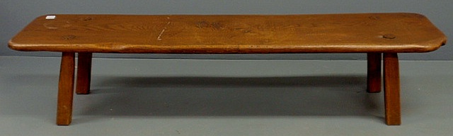 Appraisal: Primitive oak slab bench h x l x d