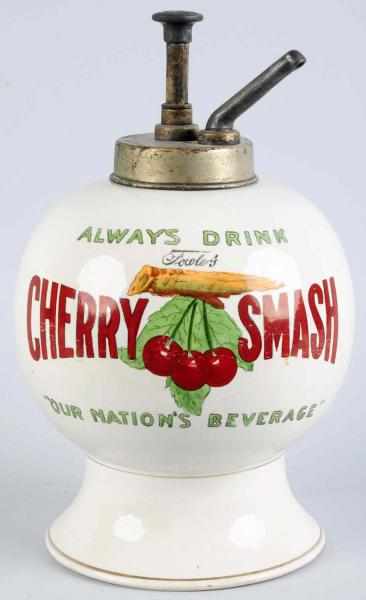 Appraisal: s Cherry Smash Ceramic Syrup Dispenser Complete with partially tarnished