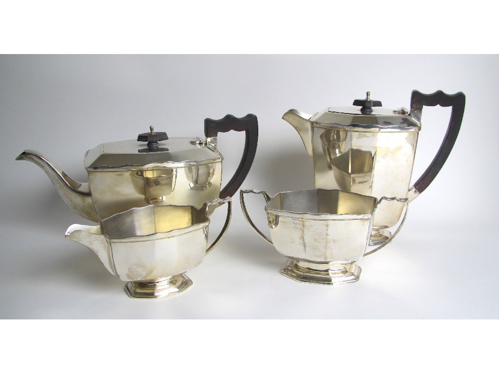 Appraisal: A four piece silver tea service of plain rectangular form