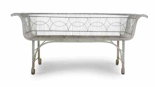 Appraisal: Wrought iron and wire garden bench th c h w