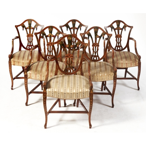 Appraisal: A set of six Sheraton revival painted satinwood elbow chairs