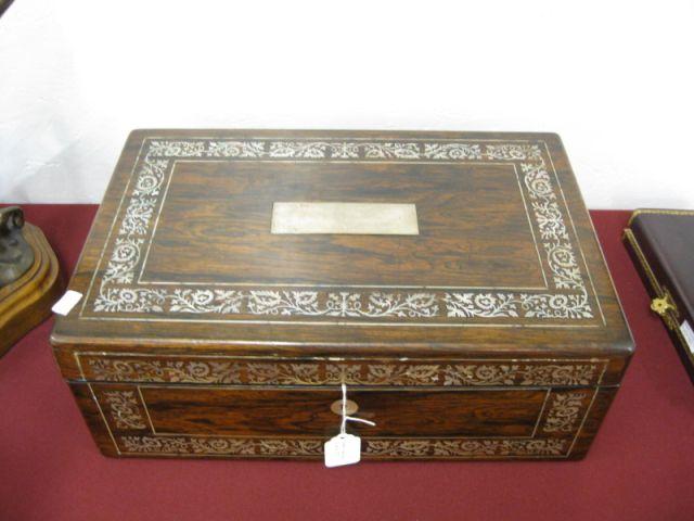 Appraisal: th Century Rosewood Lap Desk fine mother-of-pearl inlay tall wide