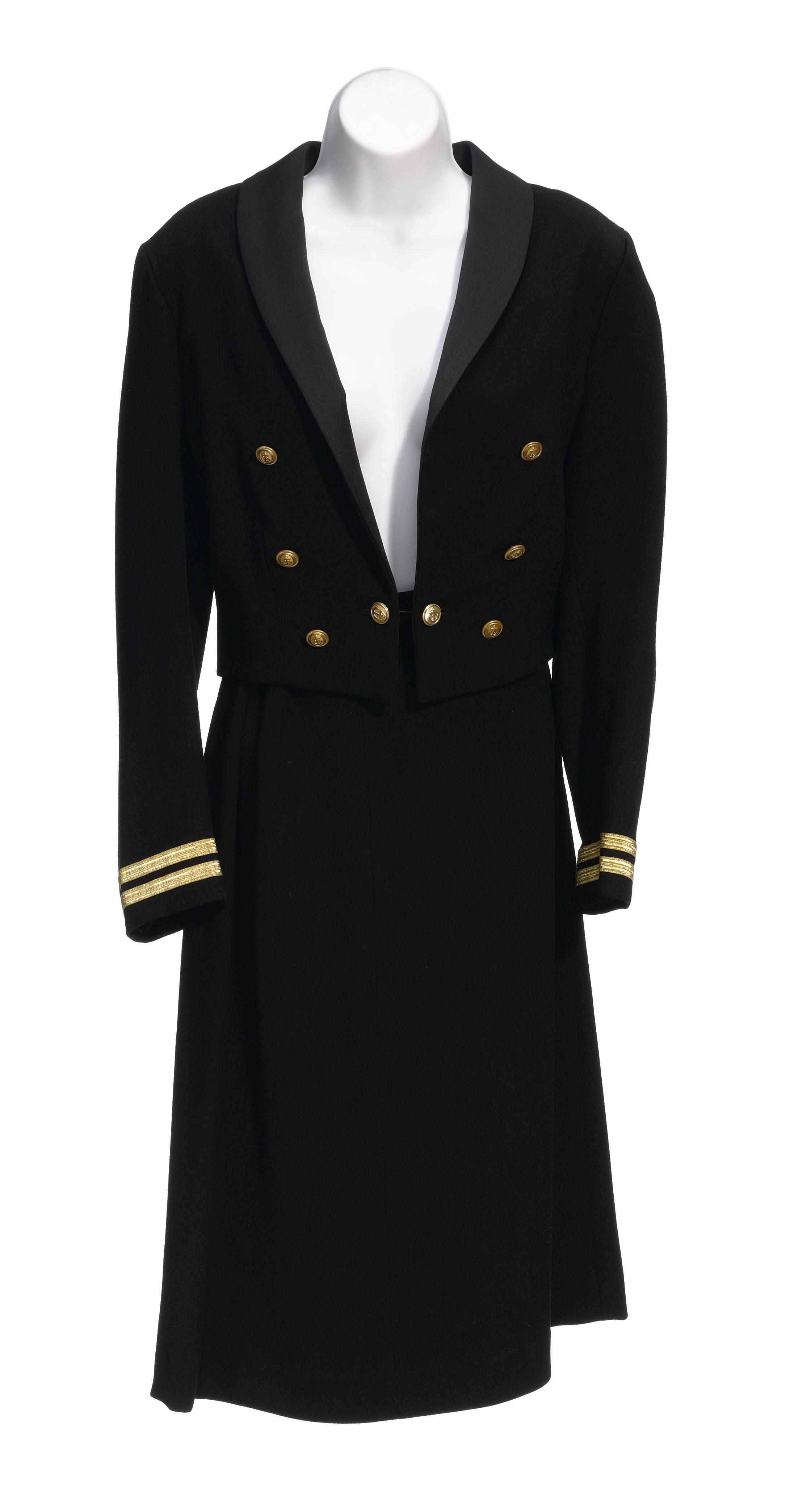 Appraisal: A Henry Bendel black satin and gold trim tuxedo jacket