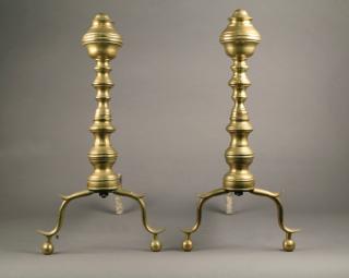 Appraisal: Pair of Antique Brass Andirons thc in h