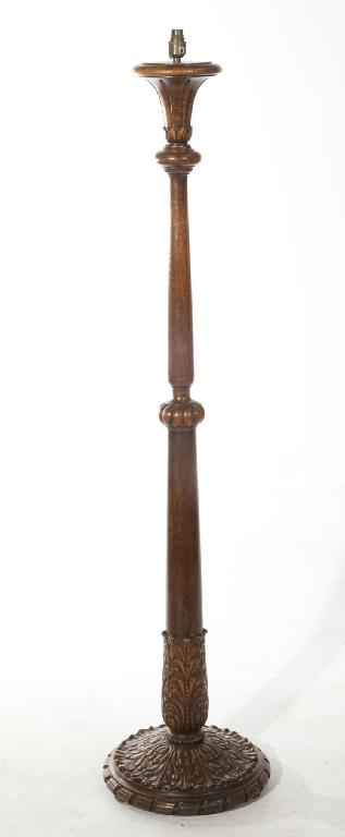 Appraisal: 's OAK STANDARD LAMP with baluster standard and elaborately foliate-carved