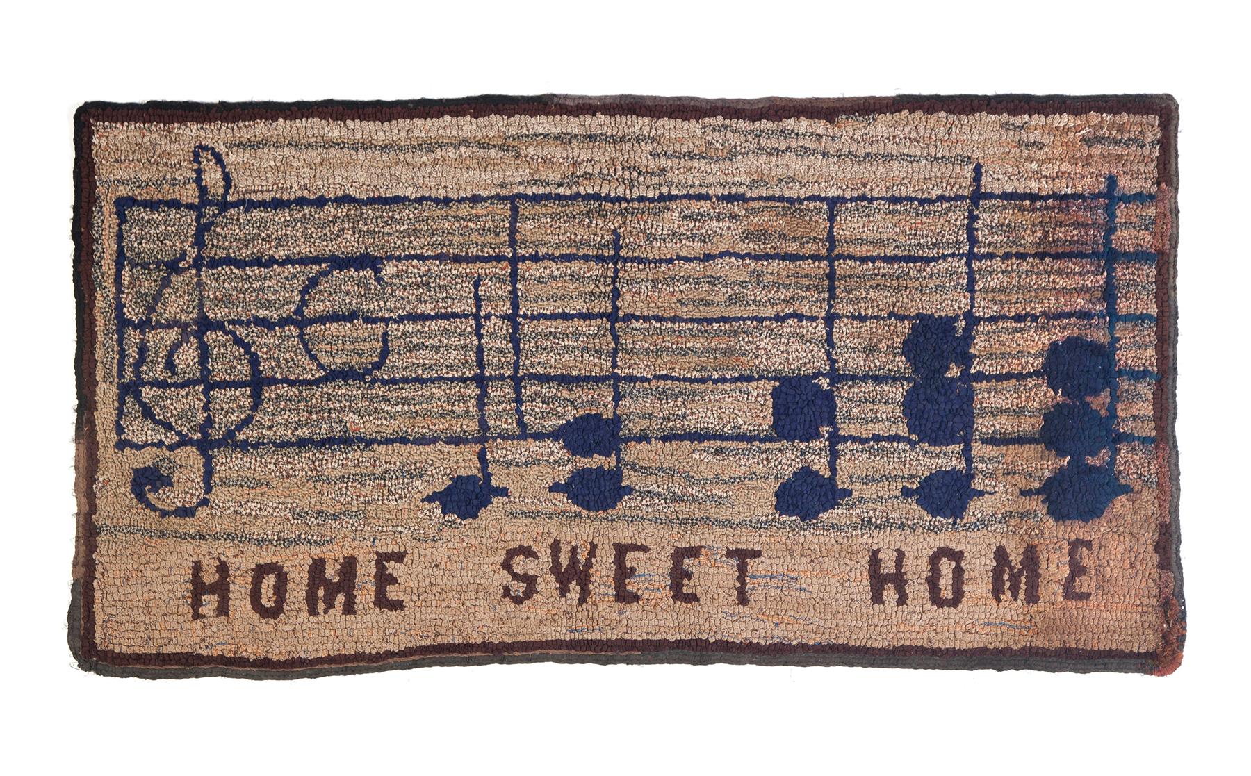 Appraisal: AMERICAN HOOKED RUG Early th century Home sweet home with