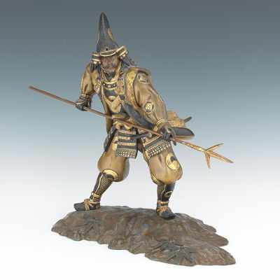 Appraisal: A Bronze Samurai Warrior Figure Japanese patinated bronze okimono cast