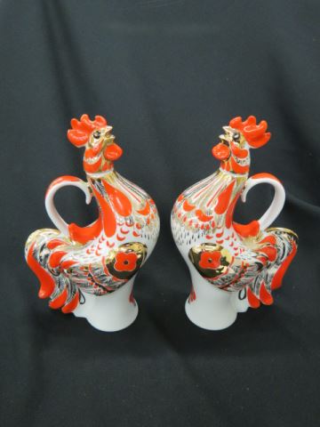 Appraisal: Pair of Russian Porcelain Figural RoosterDecanters signed excellent