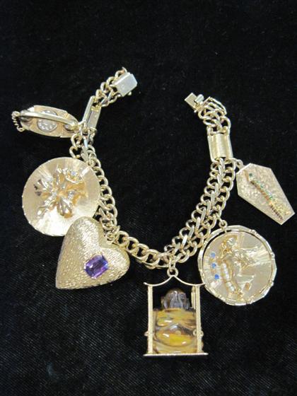 Appraisal: karat yellow gold charm braceletAccented by six charms of varying