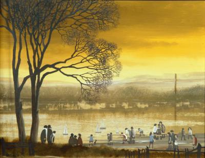 Appraisal: BRIAN A SHIELDS BRAAQ Boating Lake at Dusk signed Braaq