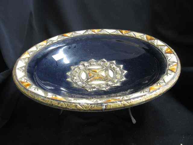 Appraisal: Egyptian Style Pottery Bowl with Fancymetalwork bone inlay cobalt nglaze