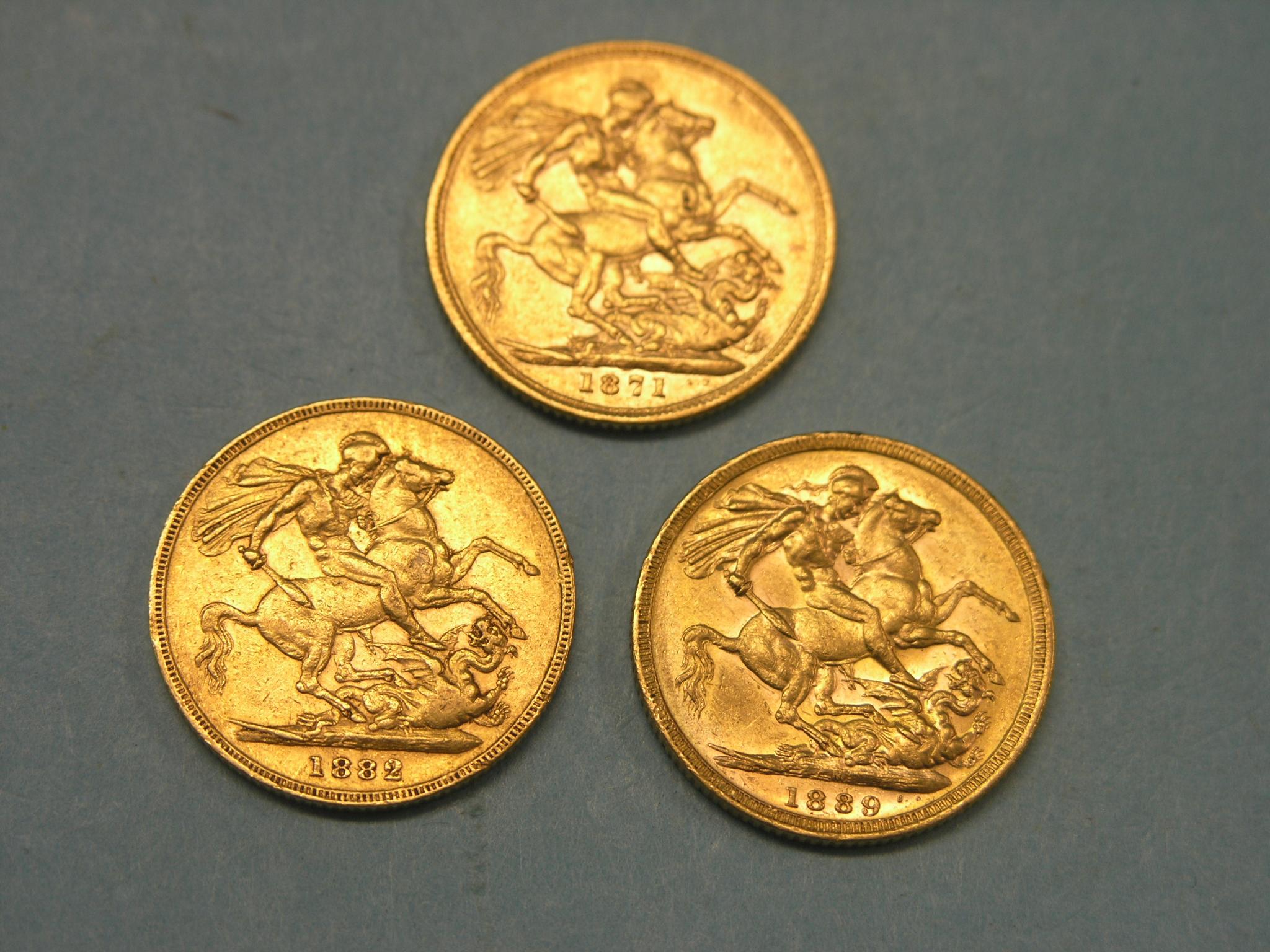 Appraisal: Three Victorian gold Sovereigns includes two Melbourne mint