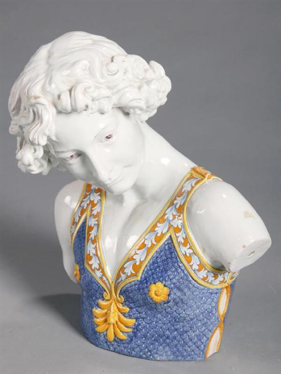 Appraisal: BUST OF A YOUTH Continental th century faience Young man