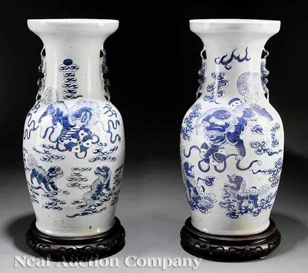 Appraisal: A Pair of Chinese Blue and White Decorated Celadon Ground