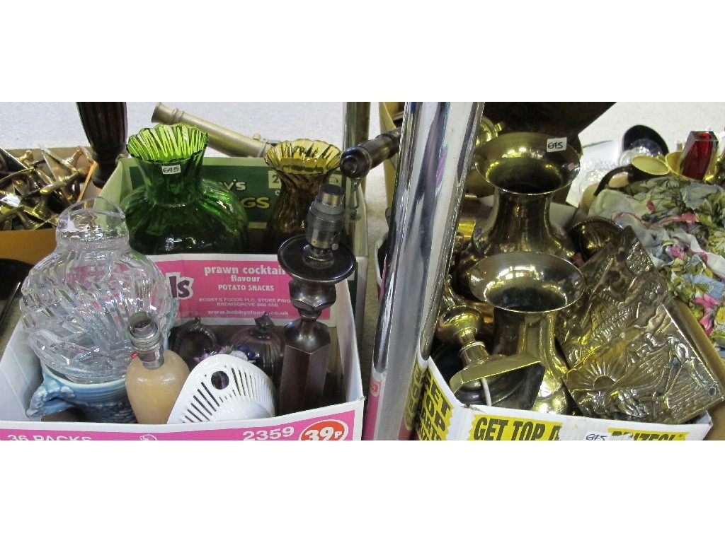 Appraisal: Various brassware glass vases etc