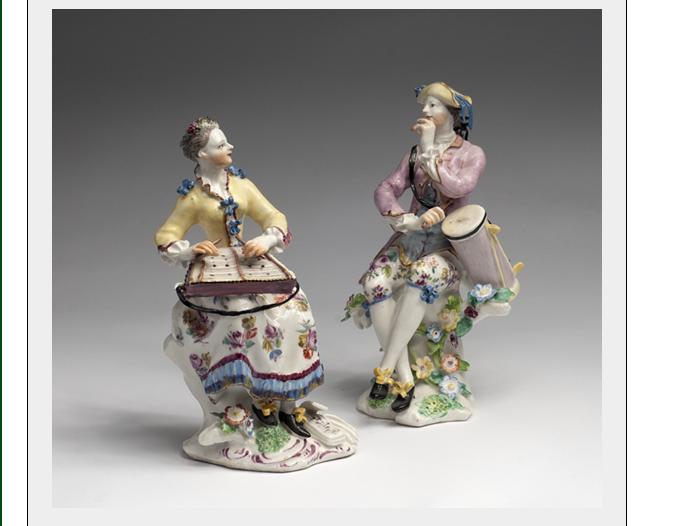 Appraisal: PAIR OF BOW PORCELAIN FIGURES OF SEATED MUSICIANS - Modelled