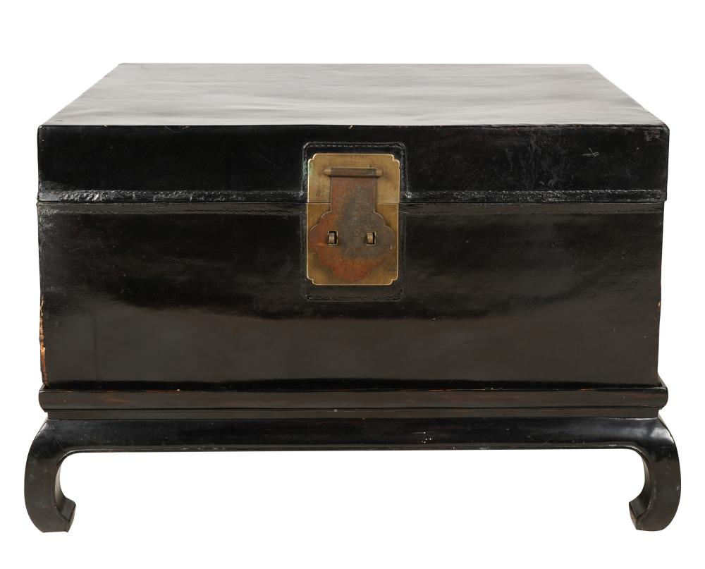 Appraisal: CHINESE LACQUERED TRUNK ON STANDbrass hardware Condition separation and wear