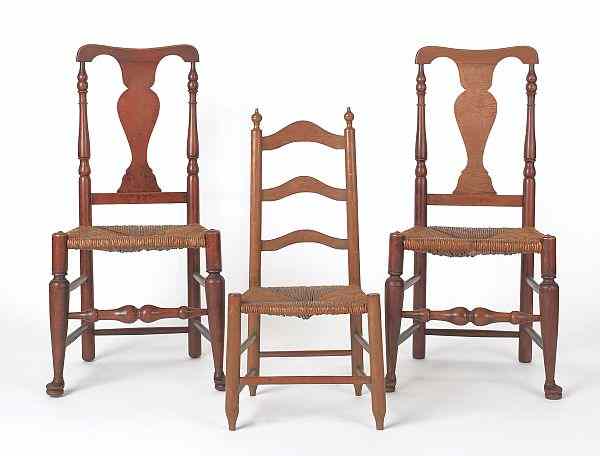 Appraisal: Pair of New England Queen Anne rush seat dining chairs