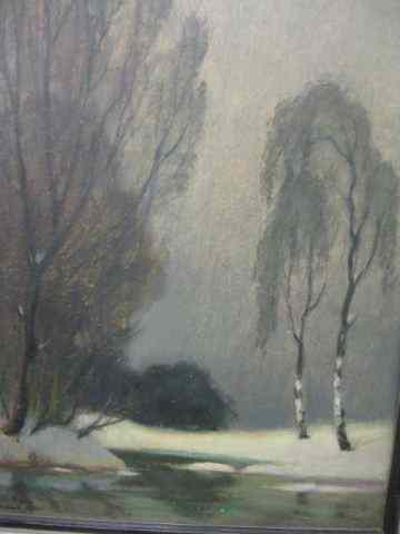 Appraisal: Impressionist Oil on Board Winter landscape with birches signed lower