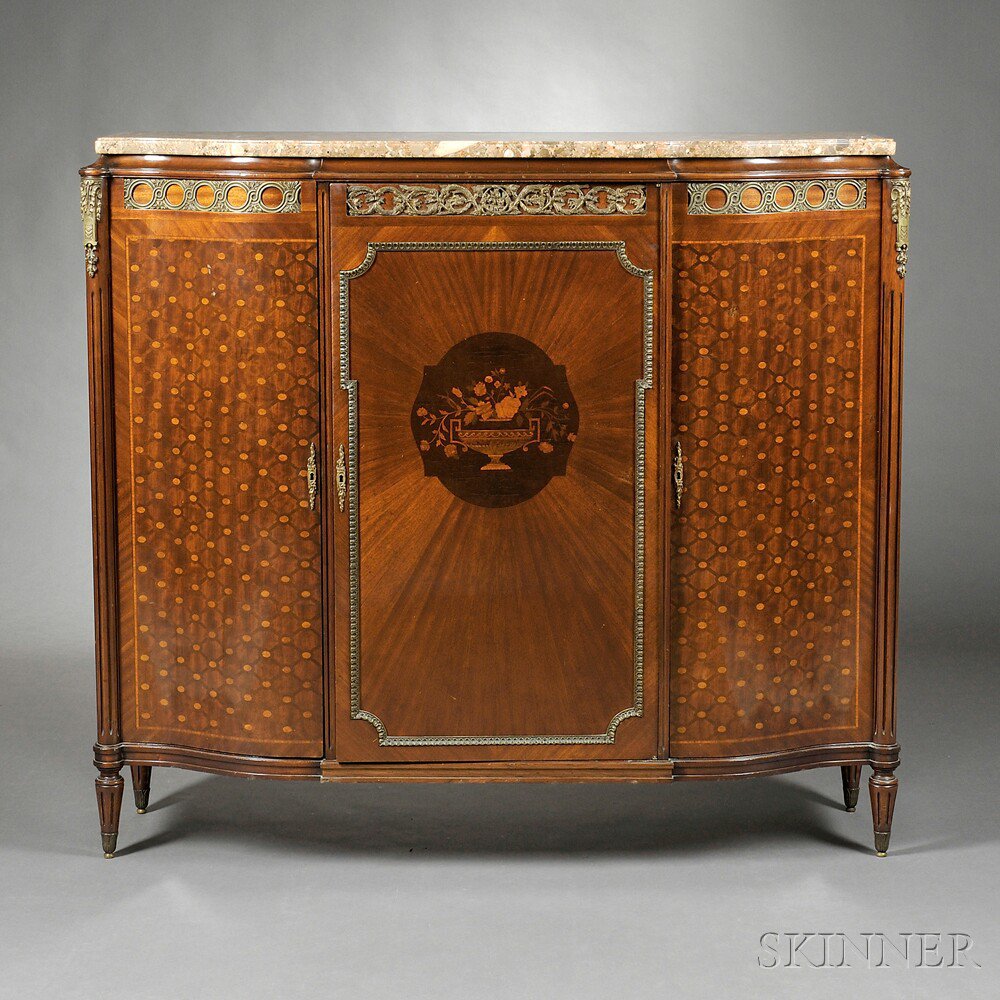 Appraisal: Marquetry-veneered and Ormolu-mounted Credenza th century with three doors the