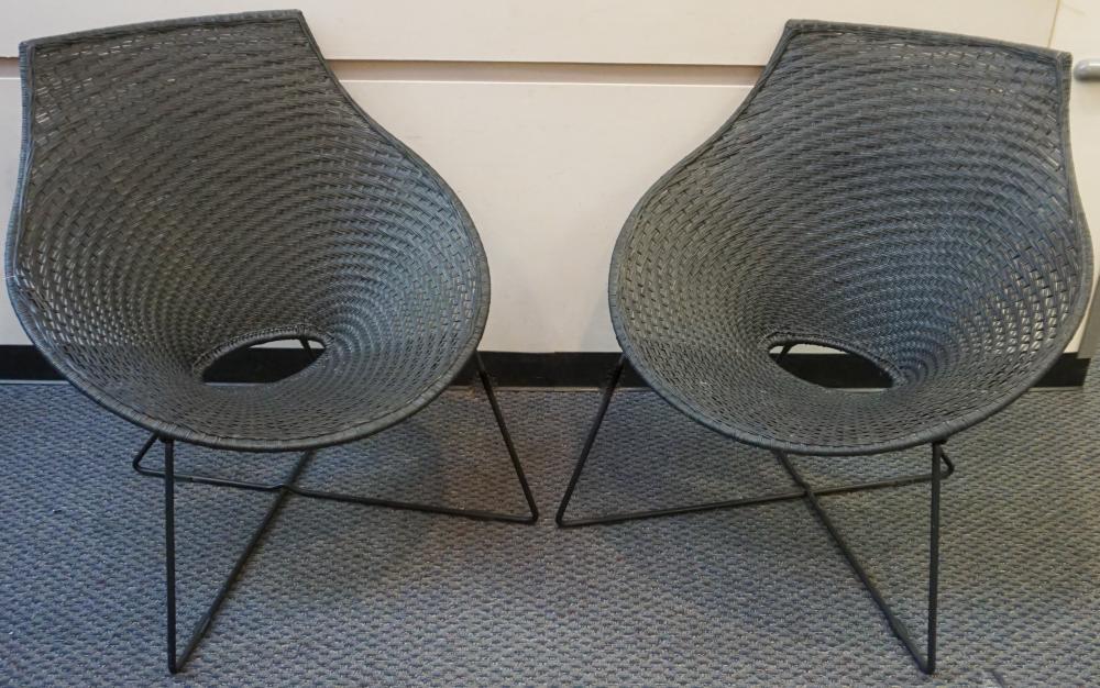 Appraisal: Pair of Ikea 'Ange' Black Painted Faux Wicker Saucer Chairs