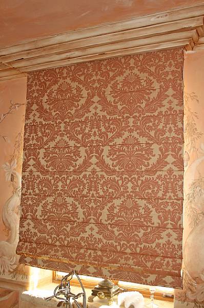 Appraisal: Four Fortuny terracotta and cream silk damask roman shades approximate