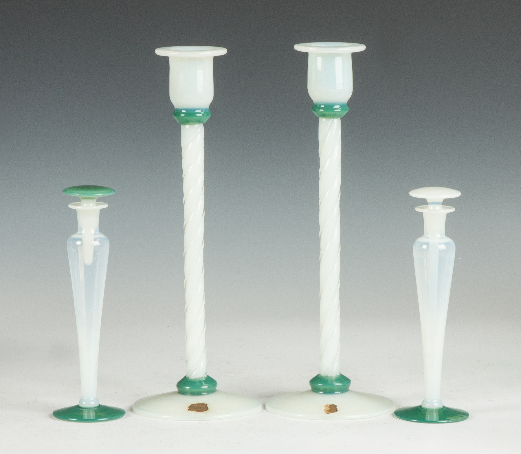 Appraisal: Pair of Fry Glass Candlesticks Early th cent Twisted stems