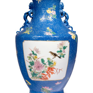 Appraisal: A Chinese Powder Blue Ground Famille Rose Porcelain Vase of