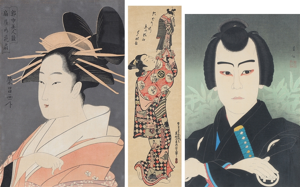 Appraisal: Group of three Japanese woodblock prints each framed each with