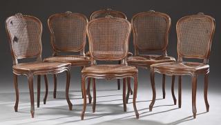 Appraisal: Set of Six French Carved Walnut Louis XV Style Din